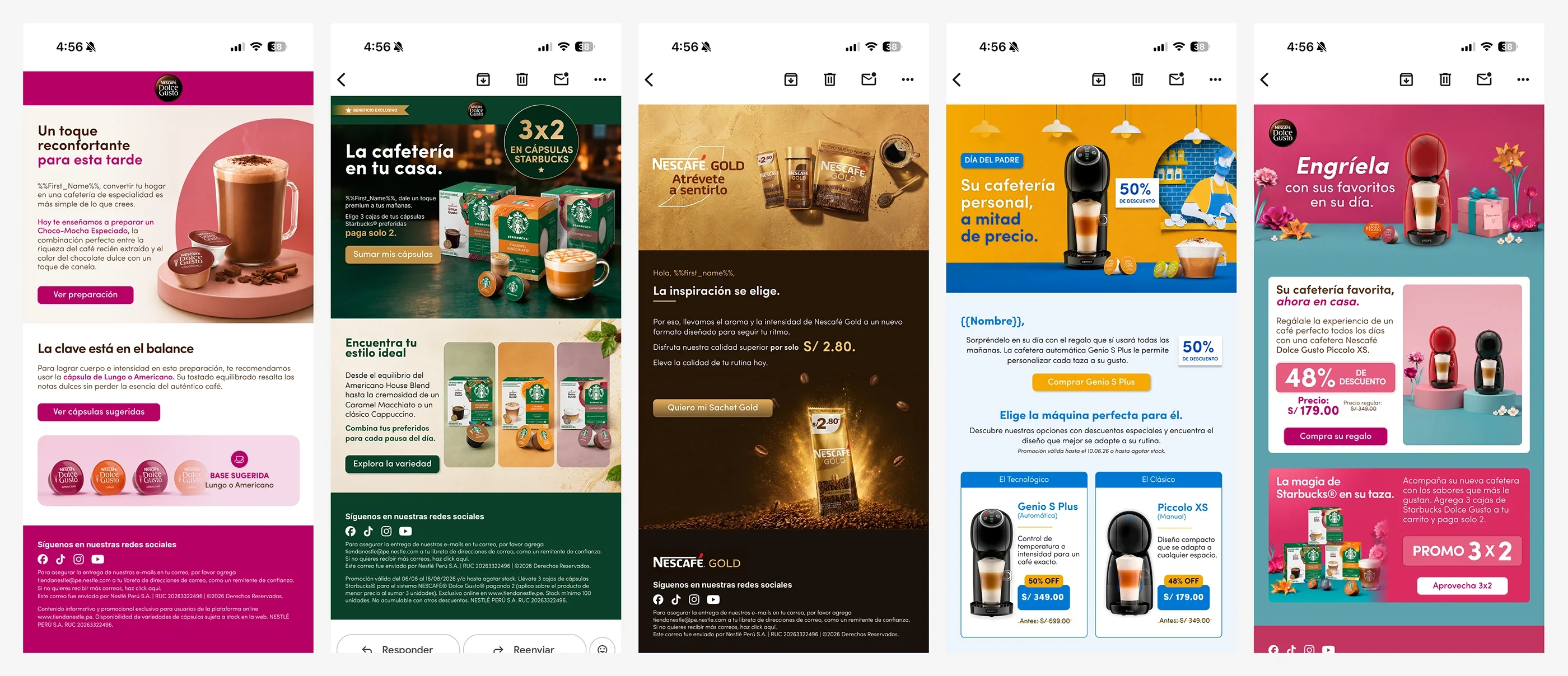 Emails de Nescafé Dolce Gusto y Nescafé Gold en móvil