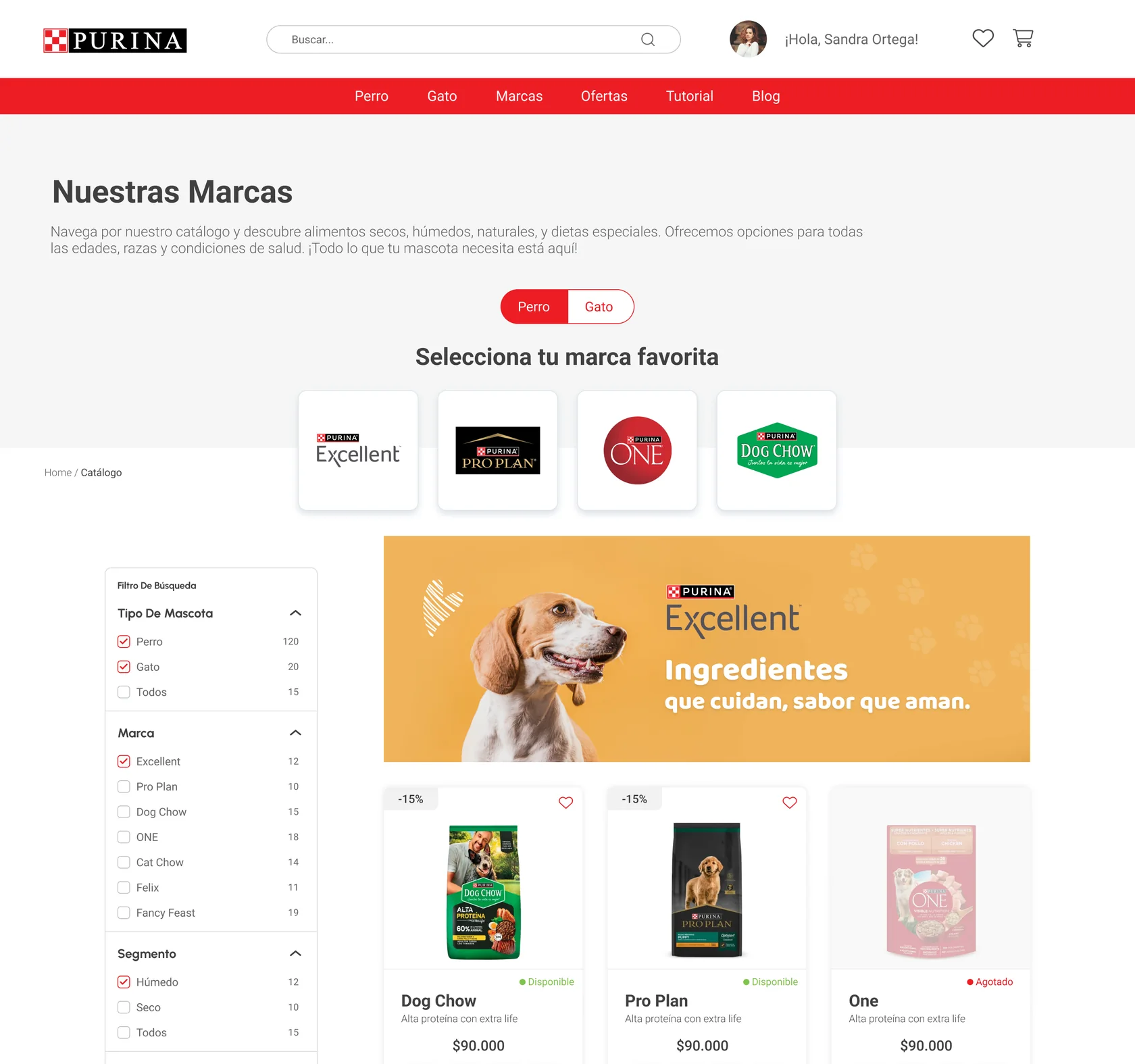 Catálogo: nuestras marcas, filtros y grilla de productos