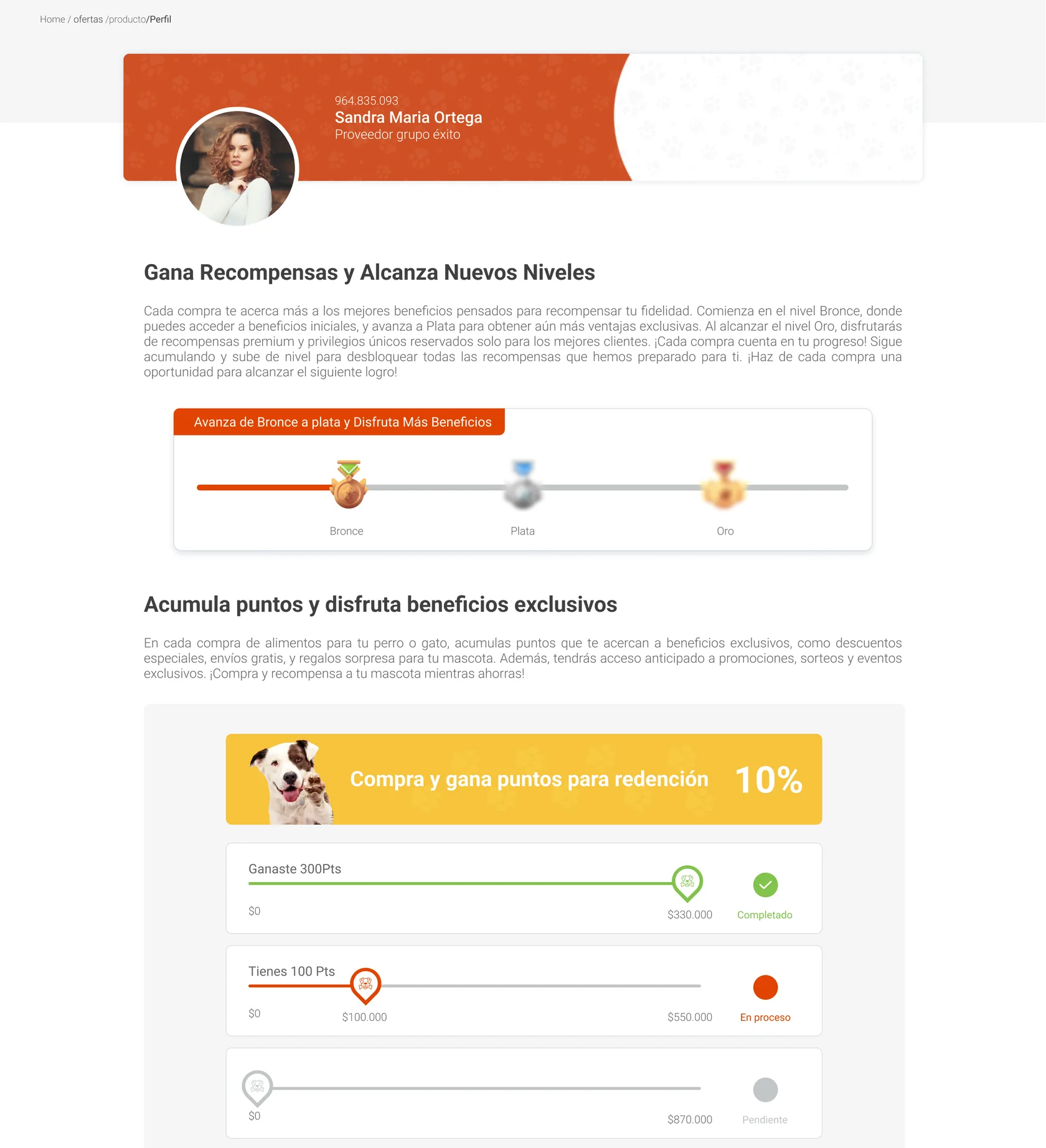 Fidelización: niveles, metas de compra y puntos