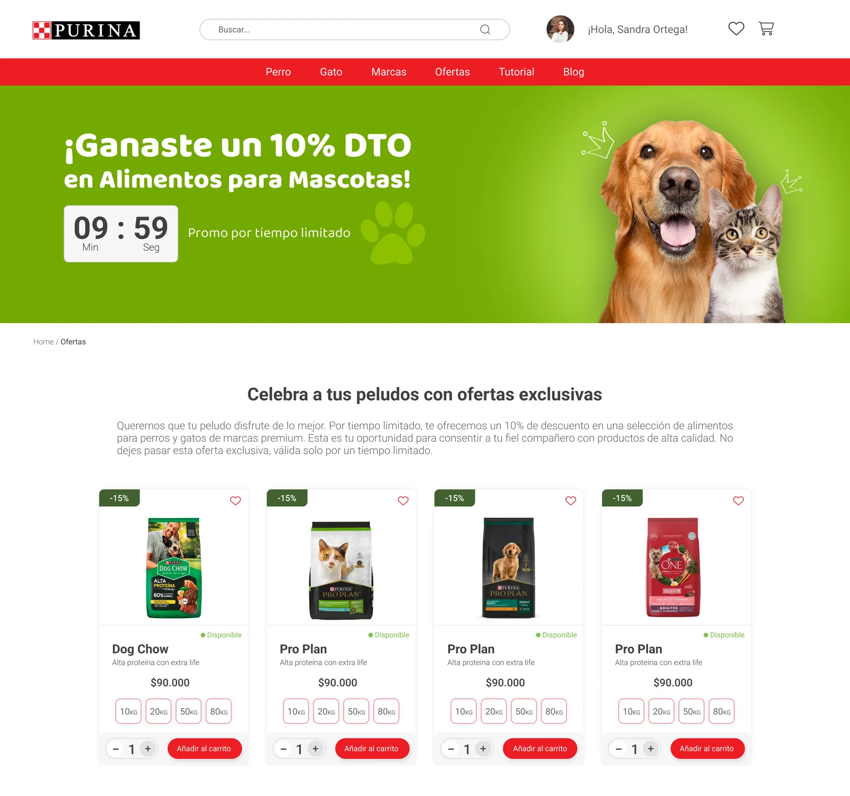 Ofertas: banner con cuenta regresiva y productos con descuento
