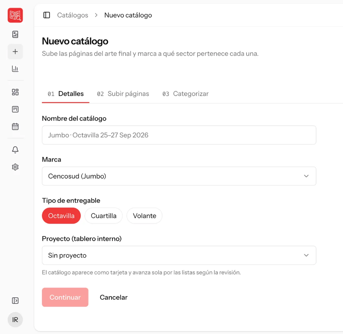 Nuevo catálogo: detalles, carga de páginas y categorización